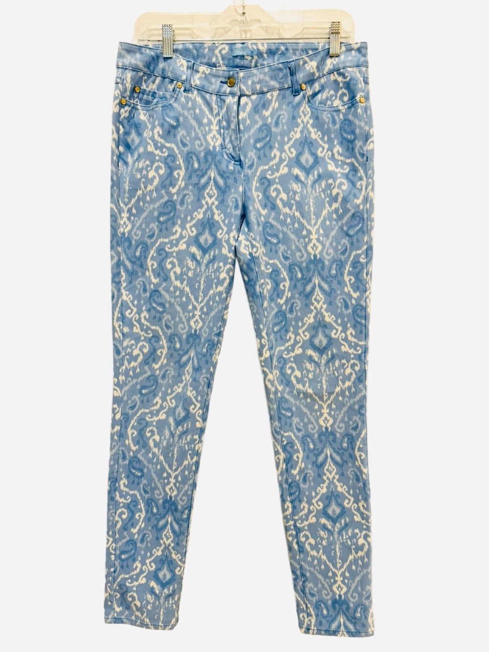 J. McLaughlin Light Blue and White Ikat Lexi Skinny Jeans. Size 10 - Picture 2 of 11